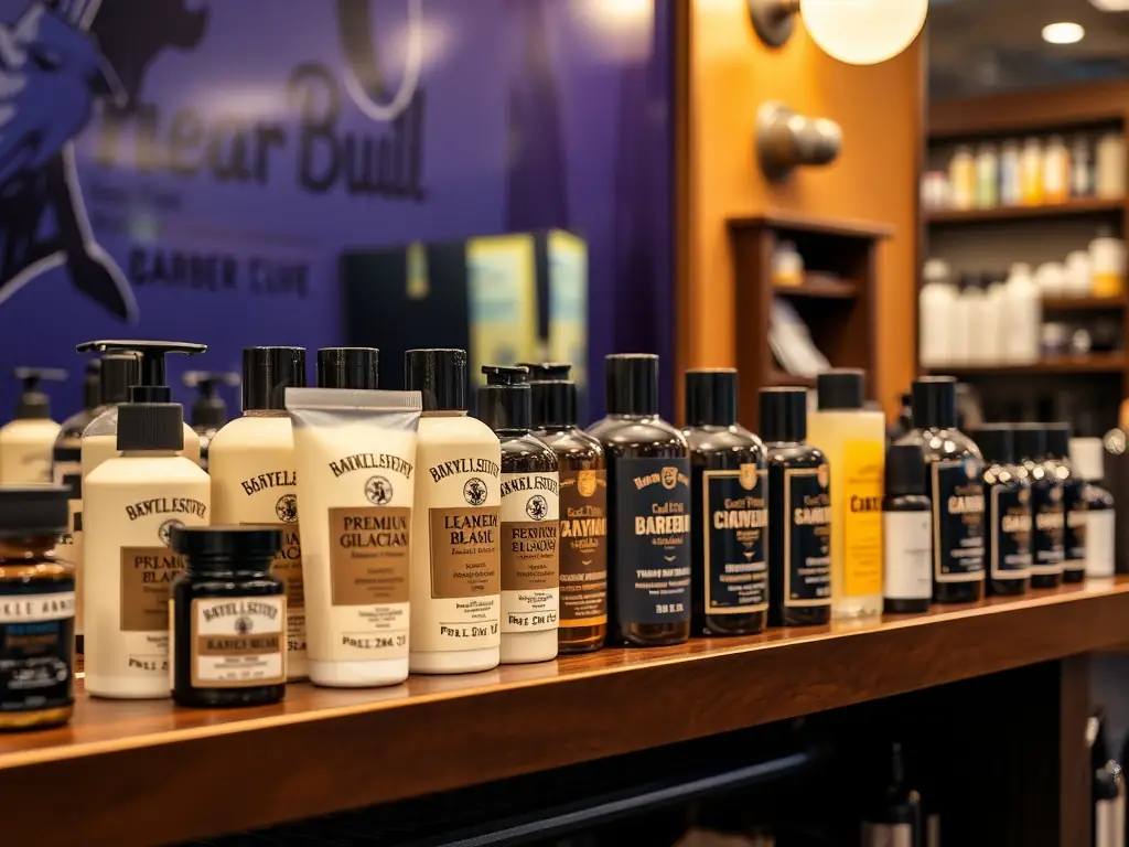 A collection of premium grooming products on a sleek shelf.